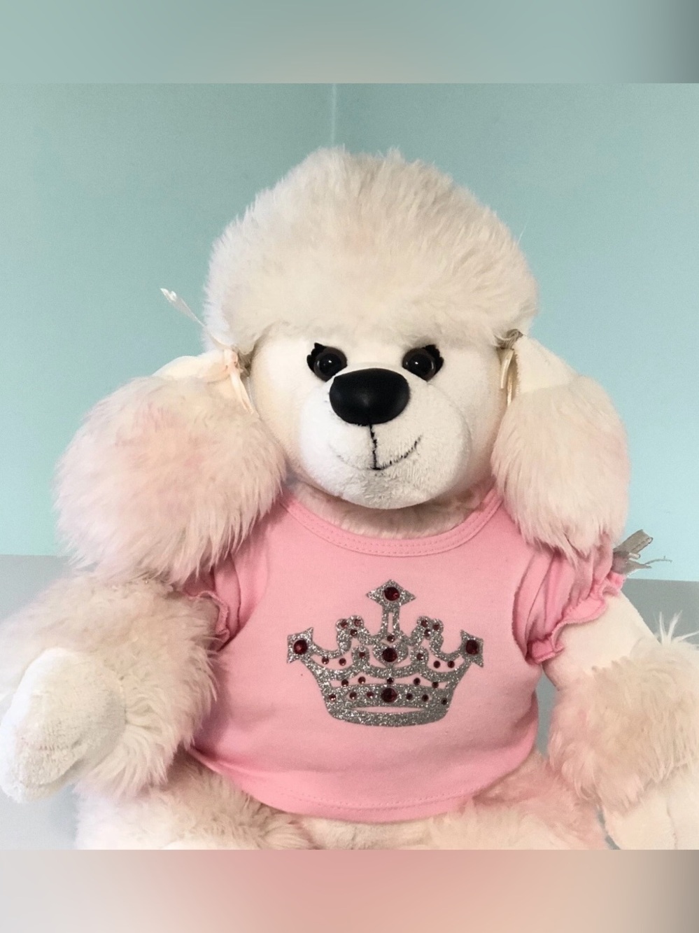 Vintage Build A Bear BAB Pink Poodle Plush Stuffed Animal Tshirt Crown Toy 21" H